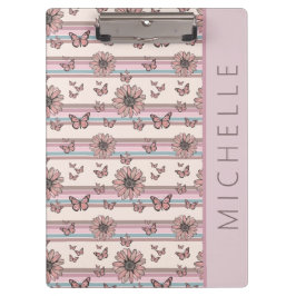 Retro Flowers, gepersonaliseerd op naam Floral Dai Klembord