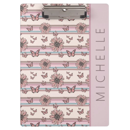 Retro Flowers, gepersonaliseerd op naam Floral Dai Klembord (Voorkant)