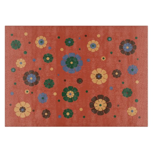 Retro Flowers Glass Cutting Board Snijplank (Voorkant)