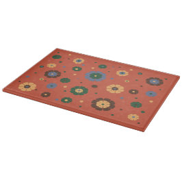 Retro Flowers Glass Cutting Board Snijplank