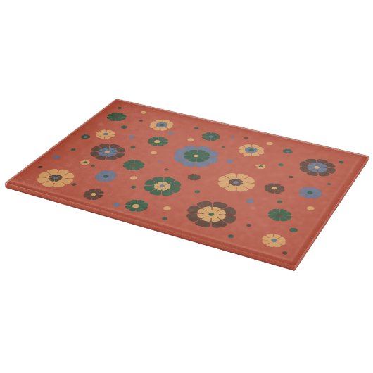 Retro Flowers Glass Cutting Board Snijplank (Hoek)