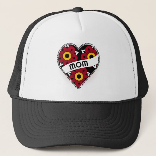 Retro Flowers Heart Mam Tattoo Trucker Pet (Voorkant)