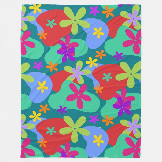 Retro Flowers naadloos gekleurd patroon Fleece Deken (Voorkant)