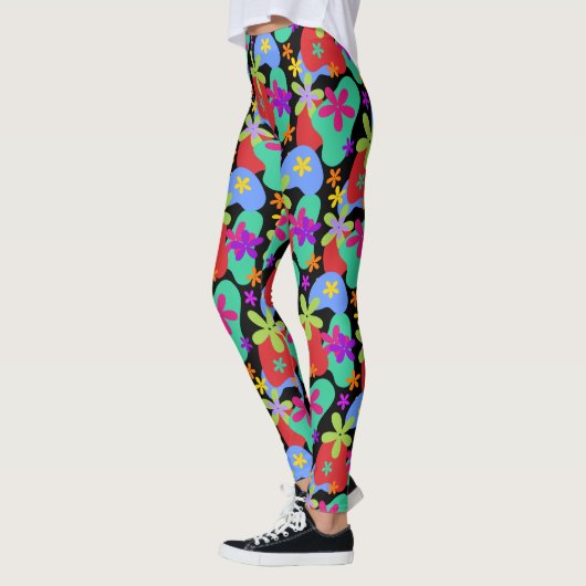 Retro Flowers naadloos gekleurd patroon Leggings (Links)