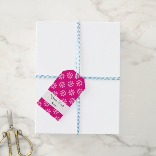 Retro Flowers naadloze witte patronen Cadeaulabel (Met Touw)
