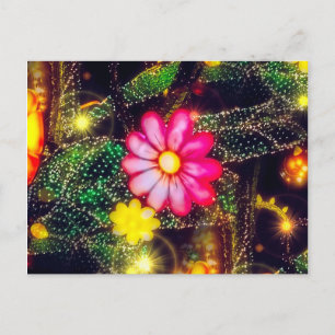 Retro Flowers Neon Lights Briefkaart