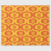 Retro Flowers on Yellow and Red Ogee Pattern Cadeaupapier (Vlak)