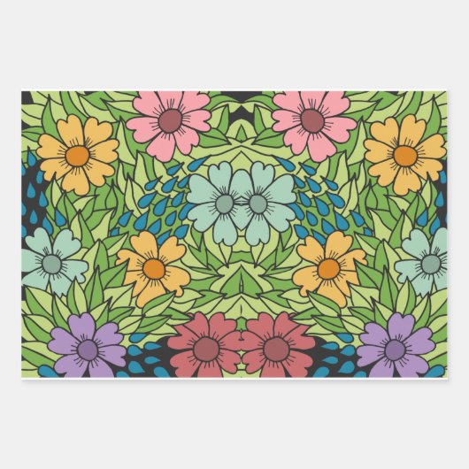 Retro Flowers op grote schaal Multicolf Inpakpapier Vel (Voorkant 3)