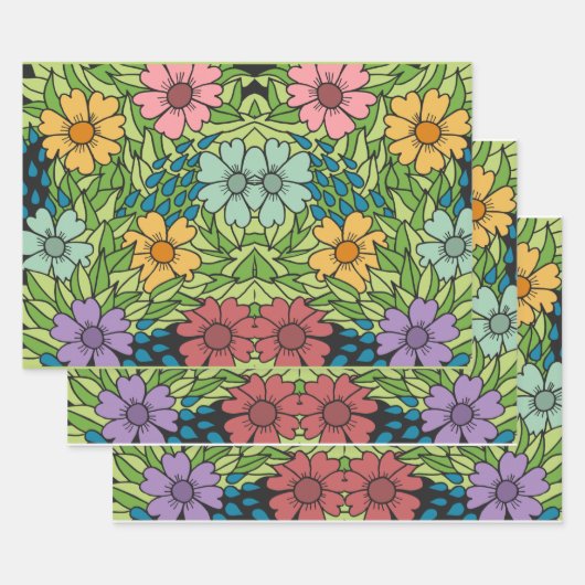 Retro Flowers op grote schaal Multicolf Inpakpapier Vel (Set)