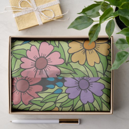 Retro Flowers op grote schaal Multicolf Tissuepapier (Geschenk)