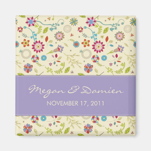 Retro Flowers · Paarse · Save the Date Magnet (Voorkant)