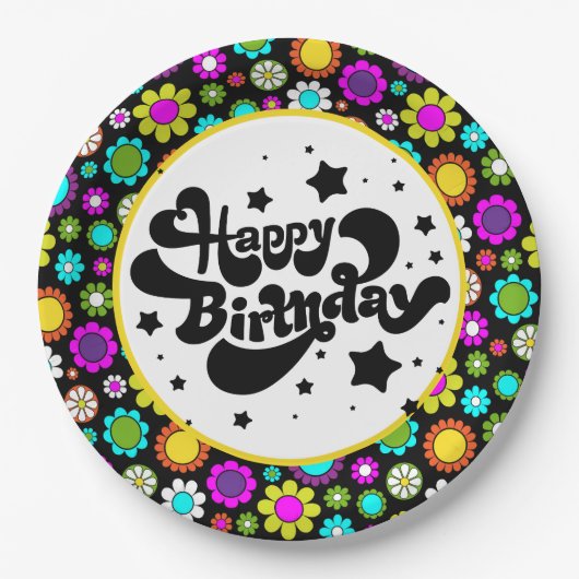 Retro Flowers Papieren Bordje (Voorkant)