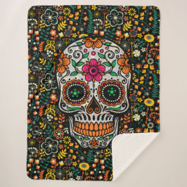 Retro Flowers Patroon Sugar Skull Sherpa Deken