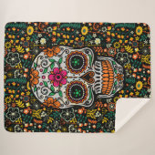 Retro Flowers Patroon Sugar Skull Sherpa Deken (Voorkant (horizontaal))