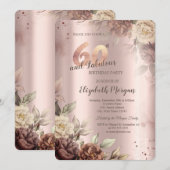 Retro Flowers Roos Gold 60th Birthday Kaart (Voorkant / Achterkant)