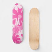 Retro Flowers Roze Patroon met Initiaal Persoonlijk Skateboard (Voorkant)