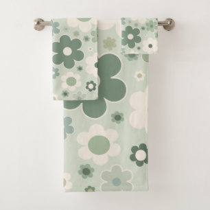 Retro Flowers Sage Green Abstract Floral Bad Handdoek