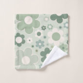 Retro Flowers Sage Green Abstract Floral Bad Handdoek (Wasdoekje)