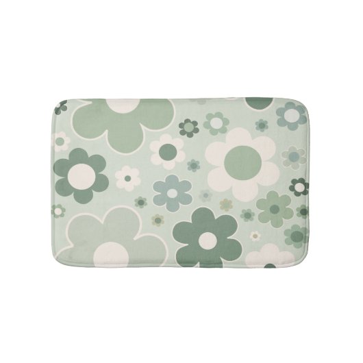 Retro Flowers Sage Green Abstract Floral Badmat (Voorkant)