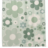 Retro Flowers Sage Green Abstract Floral Douchegordijn (Voorkant)