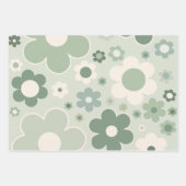 Retro Flowers Sage Green Abstract Floral Inpakpapier Vel (Voorkant)