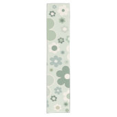Retro Flowers Sage Green Abstract Floral Korte Tafelloper (Voorkant)