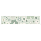 Retro Flowers Sage Green Abstract Floral Korte Tafelloper (Horizontaal)