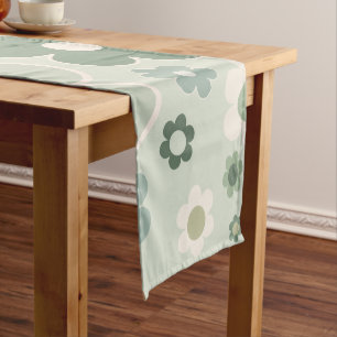 Retro Flowers Sage Green Abstract Floral Korte Tafelloper