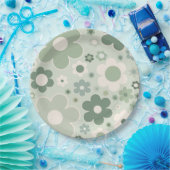 Retro Flowers Sage Green Abstract Floral Papieren Bordje (Feest)
