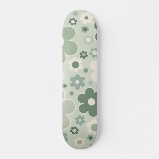 Retro Flowers Sage Green Abstract Floral Persoonlijk Skateboard (Voorkant)
