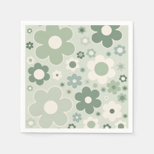 Retro Flowers Sage Green Abstract Floral Servet