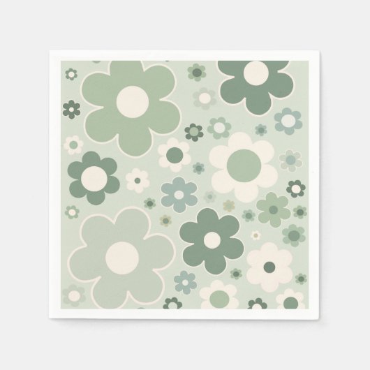 Retro Flowers Sage Green Abstract Floral Servet (Voorkant)
