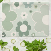 Retro Flowers Sage Green Abstract Floral Theedoek (Gevouwen)