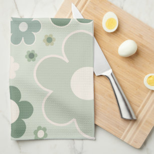 Retro Flowers Sage Green Abstract Floral Theedoek