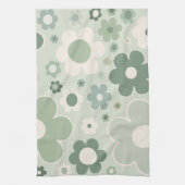 Retro Flowers Sage Green Abstract Floral Theedoek (Verticaal)