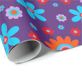 Retro Flowers Schattige Fun 70s Hippie Daisy Patte Cadeaupapier (Rol Hoek)