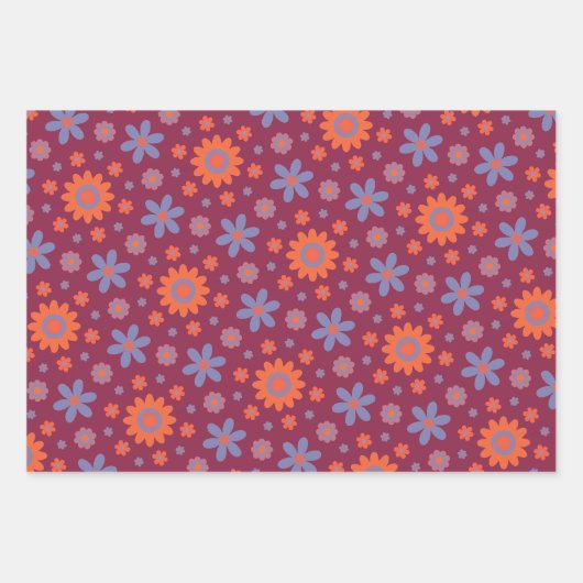 Retro Flowers Schattige Fun 70s Hippie Daisy Patte Inpakpapier Vel (Voorkant 3)