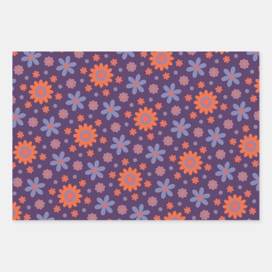 Retro Flowers Schattige Fun 70s Hippie Daisy Patte Inpakpapier Vel (Voorkant)