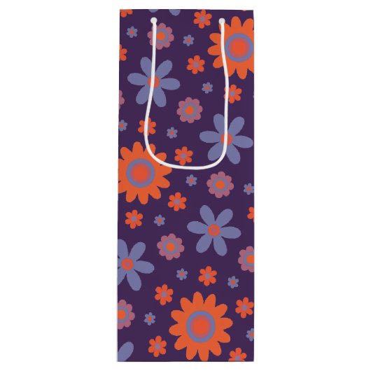 Retro Flowers Schattige Fun 70s Hippie Daisy Patte Wijn Cadeautas (Voorkant)