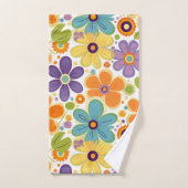 Retro Flowers Sinaasappel Lila en Groen Bad Handdoek (Handdoek)
