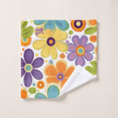 Retro Flowers Sinaasappel Lila en Groen Bad Handdoek (Wasdoekje)