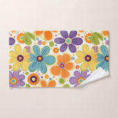 Retro Flowers Sinaasappel Lila en Groen Bad Handdoek (Handdoek)