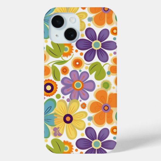 Retro Flowers Sinaasappel Lila en Groen Case-Mate iPhone Case (Achterkant)