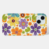 Retro Flowers Sinaasappel Lila en Groen Case-Mate iPhone Case (Achterkant (horizontaal))