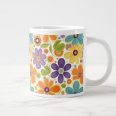 Retro Flowers Sinaasappel Lila en Groen Grote Koffiekop (Rechts)