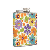 Retro Flowers Sinaasappel Lila en Groen Heupfles (Rechts)