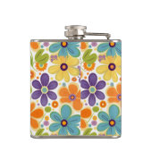 Retro Flowers Sinaasappel Lila en Groen Heupfles (Achterkant)