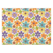 Retro Flowers Sinaasappel Lila en Groen Tafelkleed (Voorkant (Horizontaal))