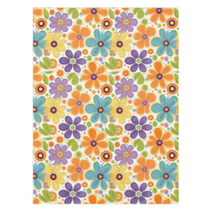 Retro Flowers Sinaasappel Lila en Groen Tafelkleed
