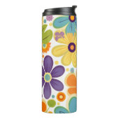 Retro Flowers Sinaasappel Lila en Groen Thermosbeker (Gedraaid links)